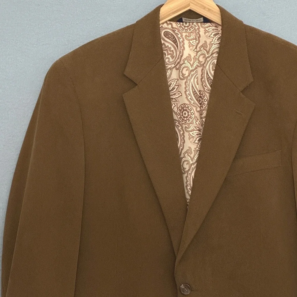 Alan Flusser Mens Jacket 44R Cognac Brown Textured Twill 2 Button Sport Coat